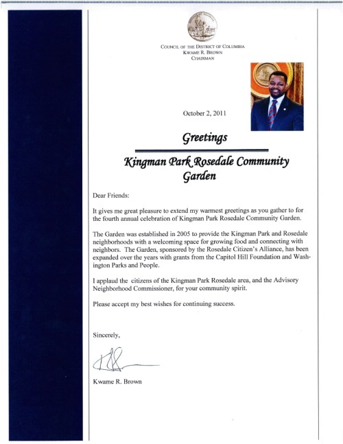 Letter from Council Chair Kwame Brown